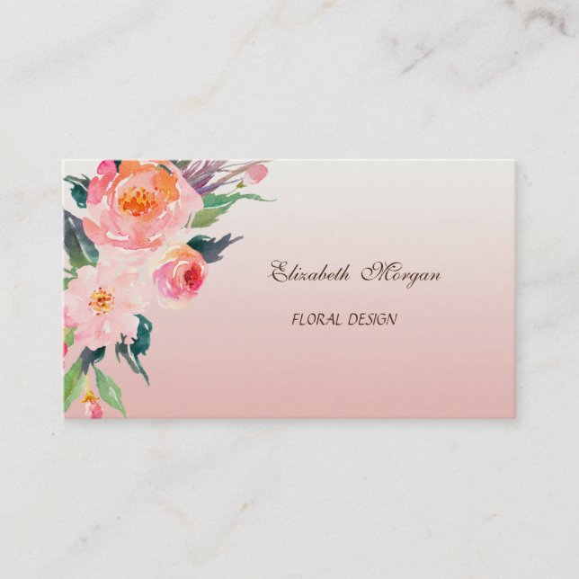 Tarjeta De Visita Moderno Profesional con Estilo - Flores Acuarela (Anverso)