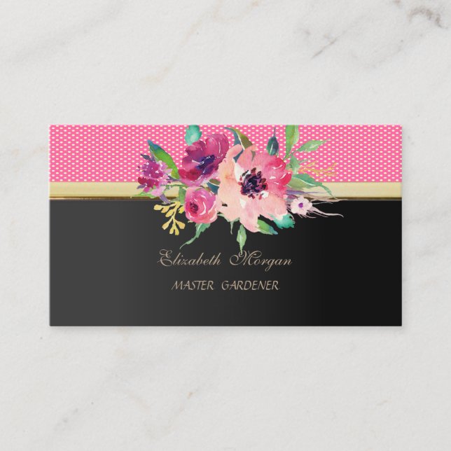 Tarjeta De Visita Moderno Profesional con Estilo - Flores Acuarela (Anverso)