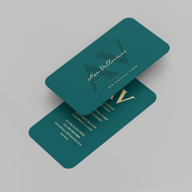 Tarjeta De Visita Moderno Profesional Dark Verde azulado Monograma M (Modern Professional Dark Teal Monogram Marketing Business Card
)
