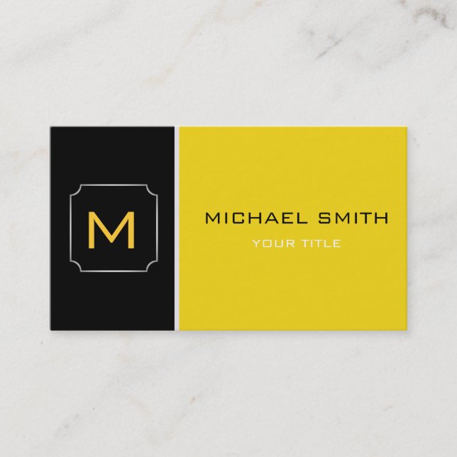 Tarjeta De Visita Moderno profesional elegante amarillo y negro 2 (Anverso)
