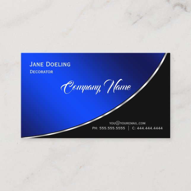 Tarjeta De Visita Moderno Profesional Elegante Azul Brillante (Anverso)