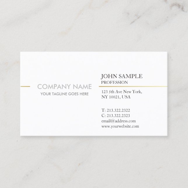 Tarjeta De Visita Moderno profesional elegante blanco dorado (Anverso)