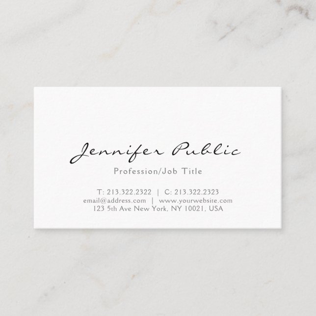 Tarjeta De Visita Moderno Profesional Elegante Blanco Minimalista (Anverso)