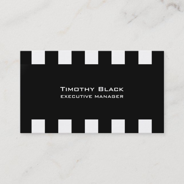 Tarjeta De Visita Moderno profesional elegante blanco negro a rayas (Anverso)