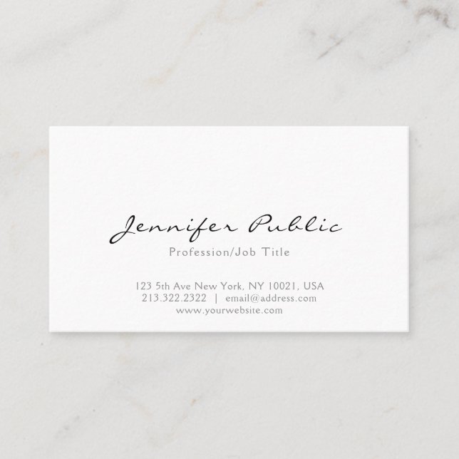 Tarjeta De Visita Moderno Profesional Elegante Blanco Simple Llanura (Anverso)