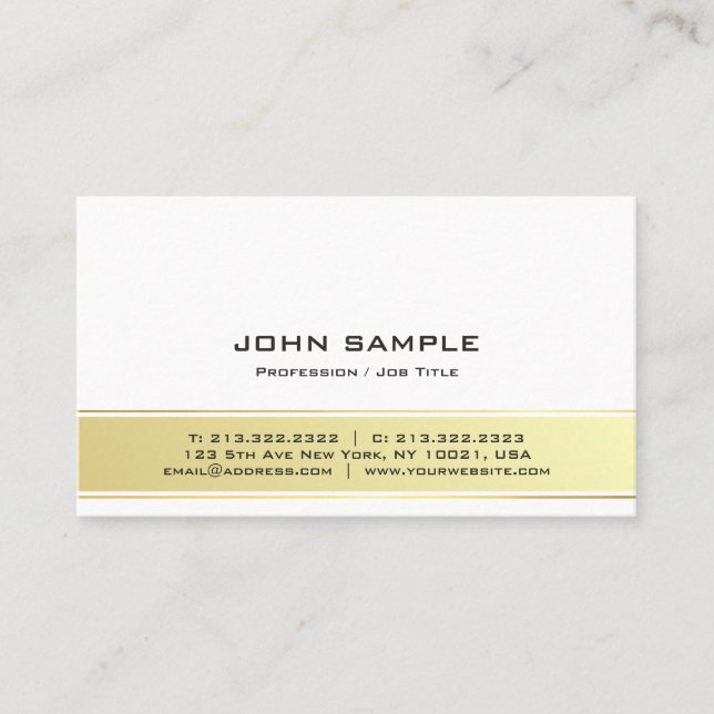 Tarjeta De Visita Moderno profesional elegante blanco y oro mate (Anverso)