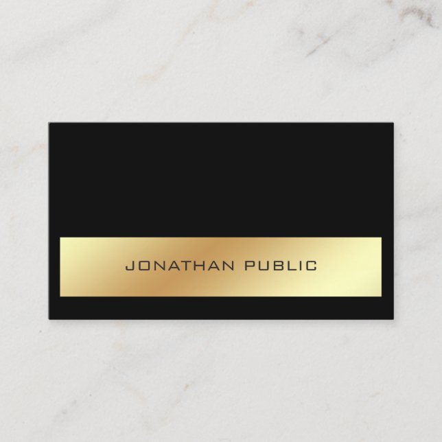 Tarjeta De Visita Moderno Profesional Elegante Llanura de Oro Negro (Anverso)