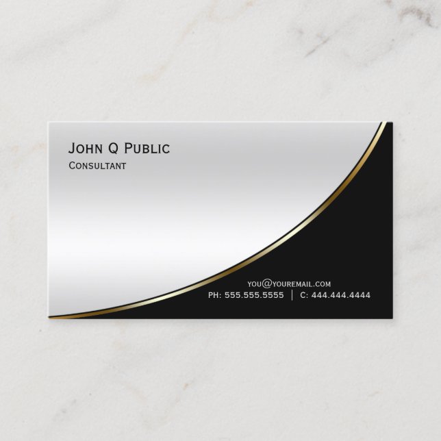 Tarjeta De Visita Moderno Profesional Elegante Luz Negra Plata (Anverso)