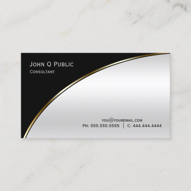 Tarjeta De Visita Moderno Profesional Elegante Luz Negra Plata (Anverso)