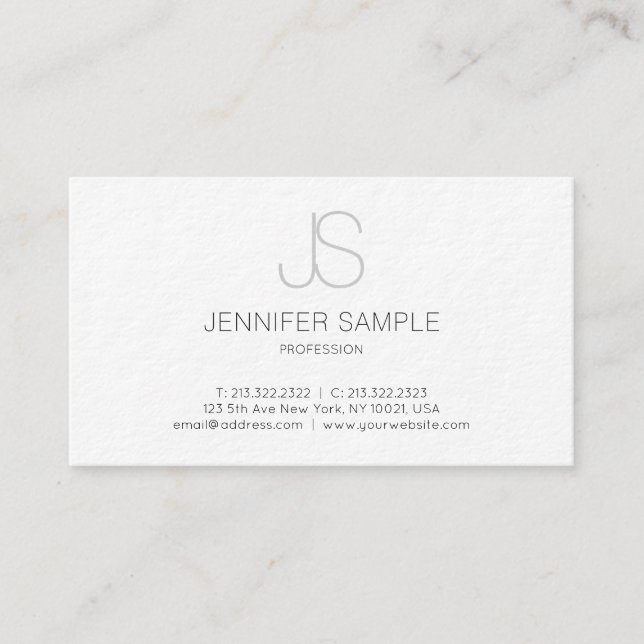Tarjeta De Visita Moderno profesional elegante Monograma blanco eleg (Anverso)