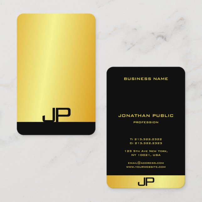 Tarjeta De Visita Moderno profesional elegante Monograma Faux Gold (Anverso / Reverso)