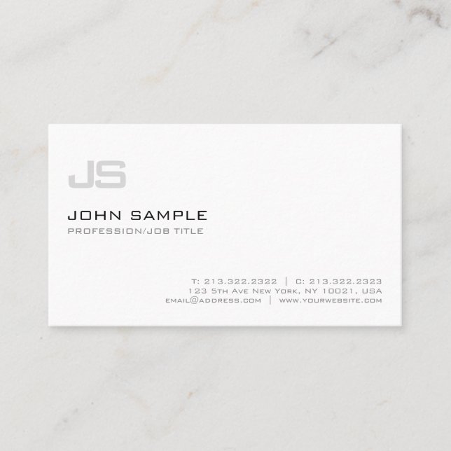 Tarjeta De Visita Moderno Profesional Elegante Monograma Simple Llan (Anverso)