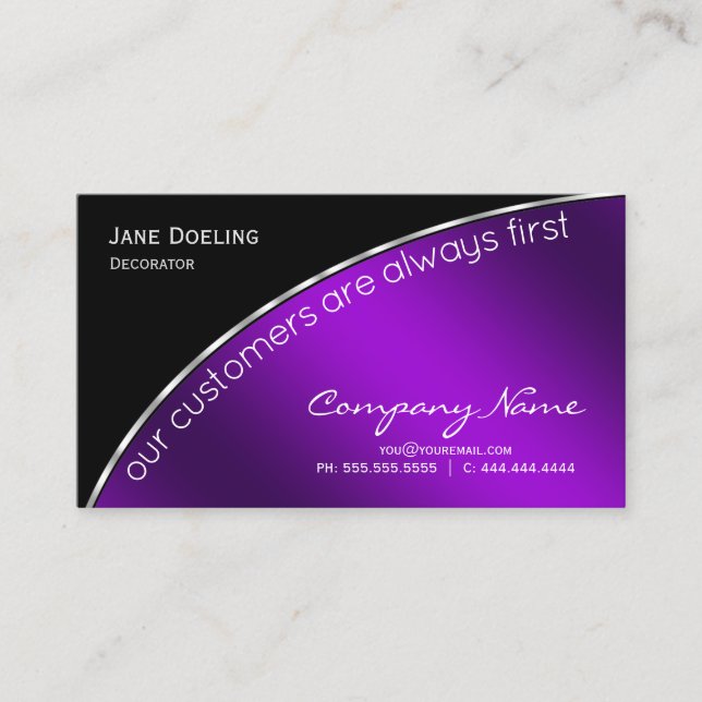 Tarjeta De Visita Moderno profesional elegante morado negro (Anverso)