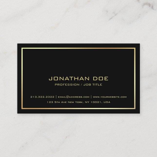 Tarjeta De Visita Moderno Profesional Elegante Negro Oro Clásico (Anverso)