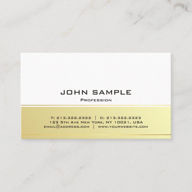 Tarjeta De Visita Moderno profesional elegante negro y oro mate (Anverso)