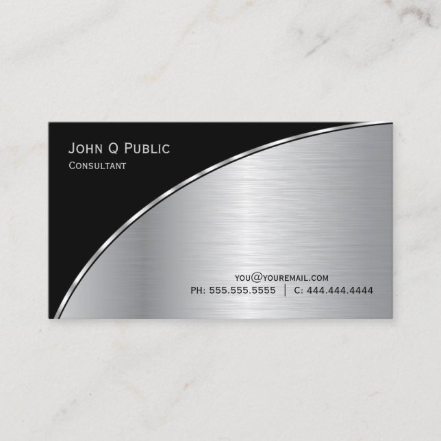 Tarjeta De Visita Moderno profesional elegante negro y plateado (Anverso)