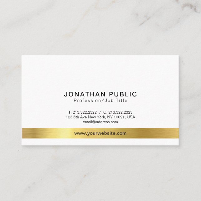 Tarjeta De Visita Moderno Profesional Elegante Oro Blanco Simple (Anverso)