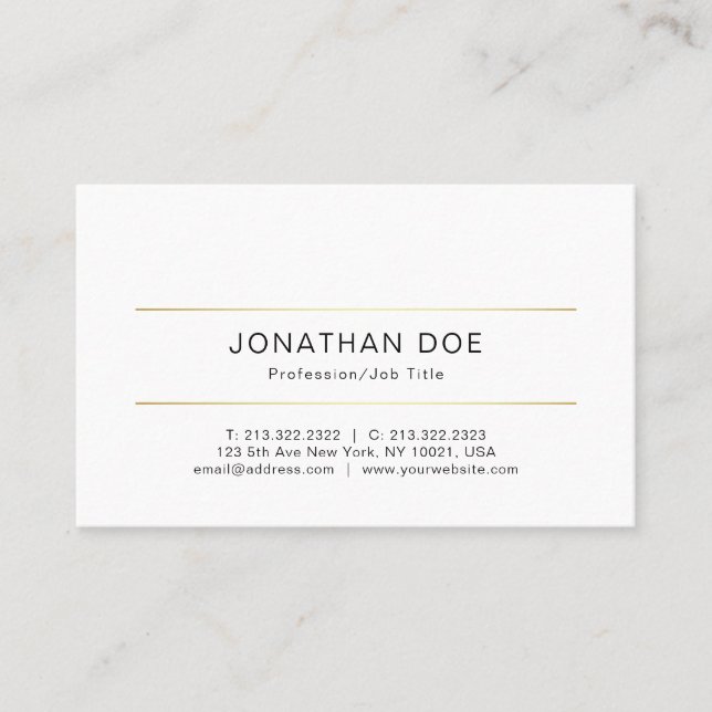 Tarjeta De Visita Moderno Profesional Elegante Simple Plain Gold Lux (Anverso)
