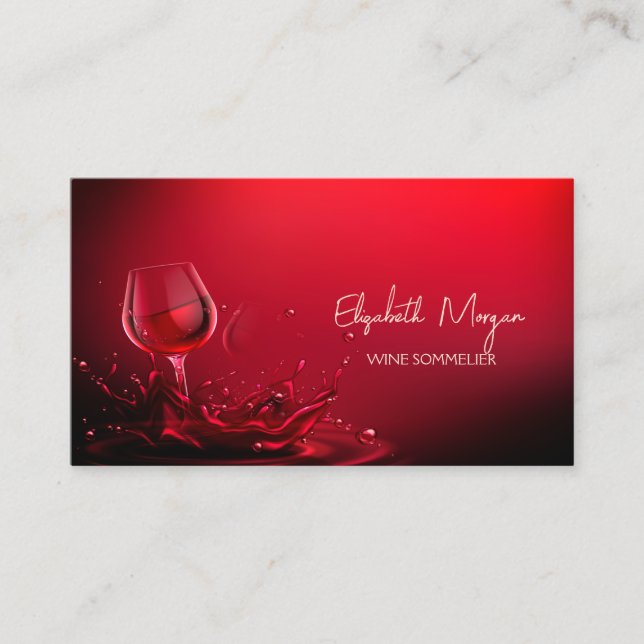 Tarjeta De Visita Moderno Profesional Elegante Vino Vidrio Rojo (Anverso)