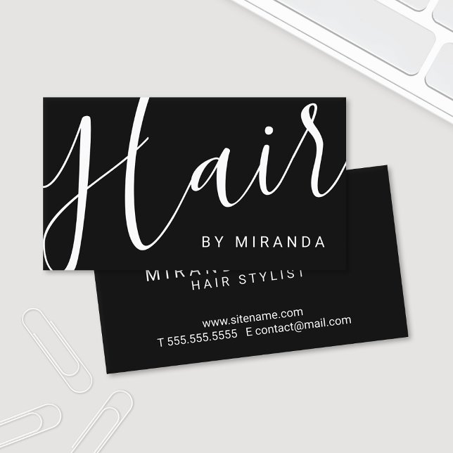 Tarjeta De Visita Moderno profesional estilo de cabello negro y blan (Subido por el creador)