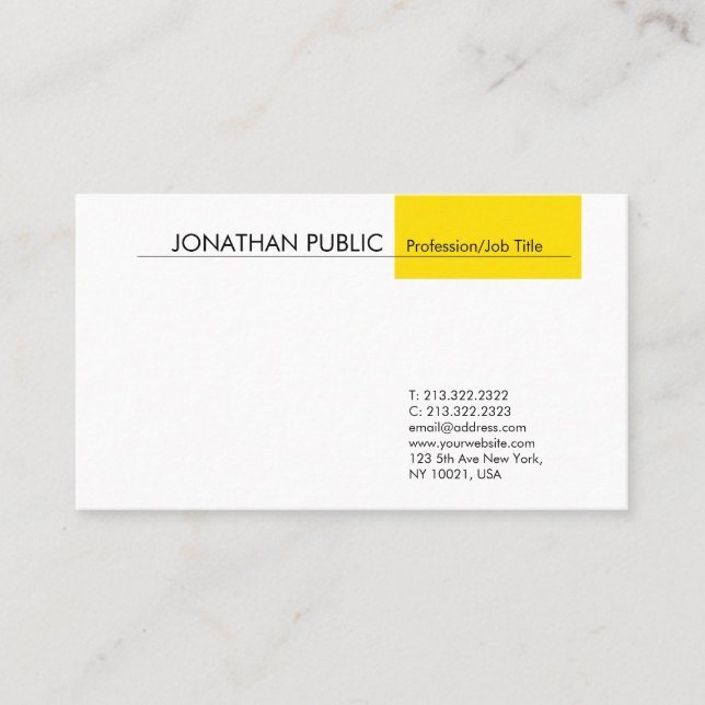 Tarjeta De Visita Moderno Profesional Estilo Simple Amarillo Blanco (Anverso)