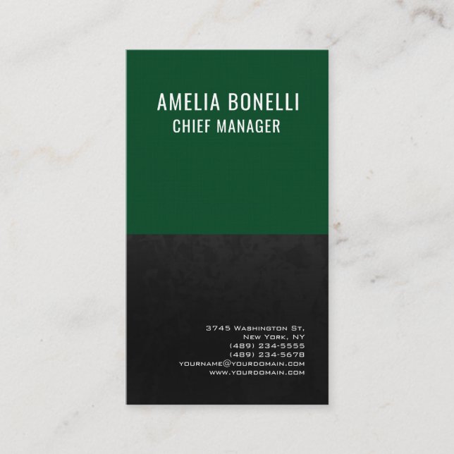 Tarjeta De Visita Moderno Profesional Forest Green Gray Simple Plain (Anverso)