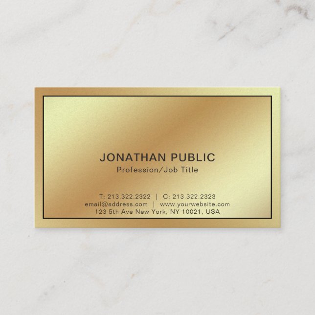 Tarjeta De Visita Moderno Profesional Gold Elegant Plain Luxury (Anverso)
