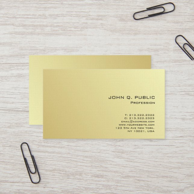 Tarjeta De Visita Moderno Profesional Gold Look Premium Linen Luxe (Anverso/Reverso In Situ)