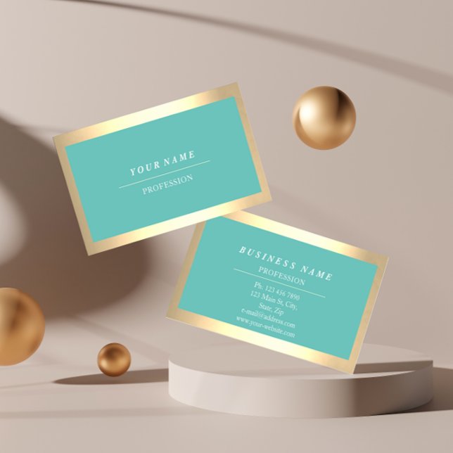 Tarjeta De Visita Moderno profesional Golden Simply Mint Blue (Professional Modern Golden Simply Mint Tiffany Business Card)