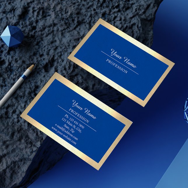 Tarjeta De Visita Moderno profesional Golden Simply Royal Blue (Professional Modern Golden Simply Royal Blue Business Card)