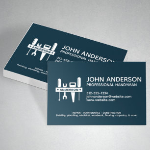 Tarjeta De Visita Moderno Profesional Handyman Services Navy Blue