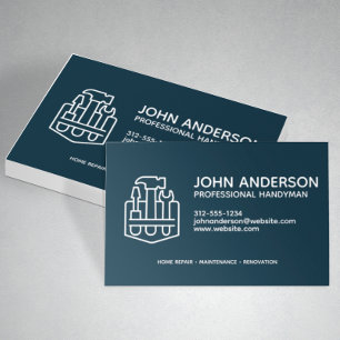 Tarjeta De Visita Moderno Profesional Handyman Services Navy Blue