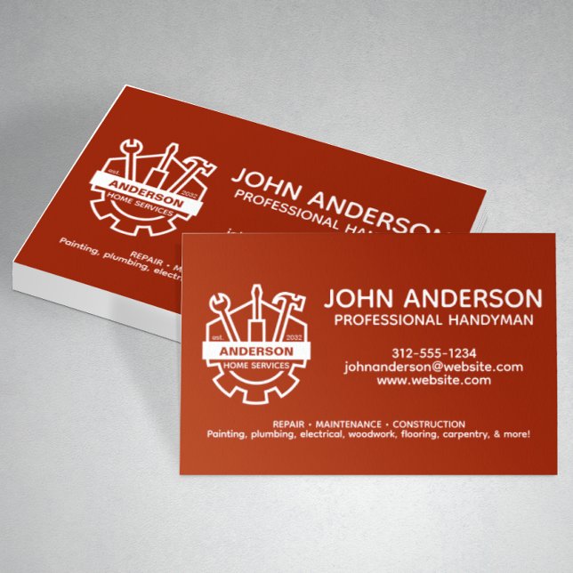Tarjeta De Visita Moderno Profesional Handyman Services Red (Subido por el creador)