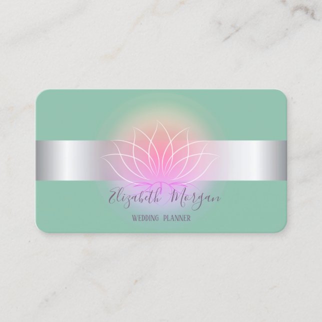 Tarjeta De Visita Moderno Profesional Lotus Flower Mint Green (Anverso)