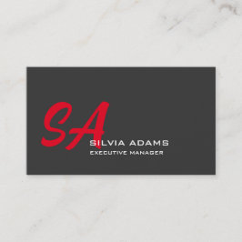Tarjeta De Visita Moderno Profesional Monogramado Gris Llano Rojo