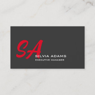 Tarjeta De Visita Moderno Profesional Monogramado Gris Llano Rojo