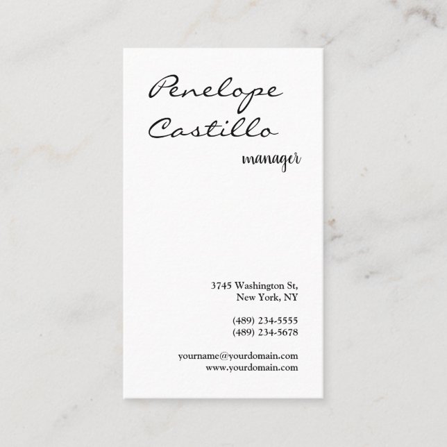 Tarjeta De Visita Moderno profesional Sencillo Estilo Blanco y Negro (Anverso)
