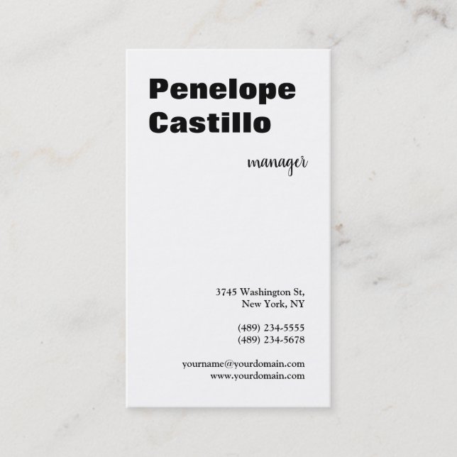 Tarjeta De Visita Moderno profesional Sencillo Estilo Blanco y Negro (Anverso)