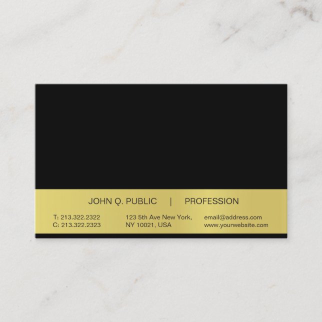 Tarjeta De Visita Moderno Profesional Sencillo Oro Negro Semibrillo (Anverso)