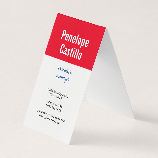 Tarjeta De Visita Moderno profesional Simple Blanco Rojo Azul (Anverso)