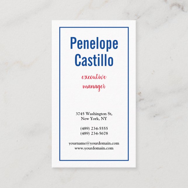 Tarjeta De Visita Moderno profesional Simple Blanco Rojo Azul (Anverso)