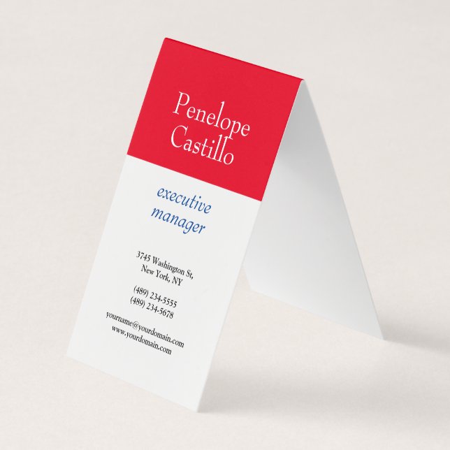 Tarjeta De Visita Moderno profesional Simple Blanco Rojo Azul (Anverso)