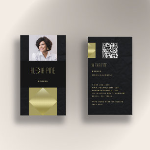 Tarjeta De Visita Moderno profesional Sleek Black Gold Photo QR Code