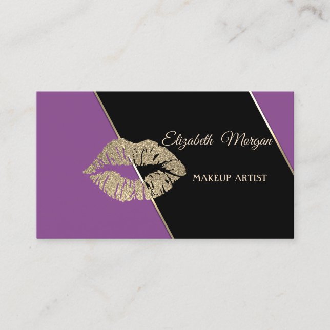 Tarjeta De Visita Moderno Profesional Violeta Tiras Purpurinoso (Anverso)