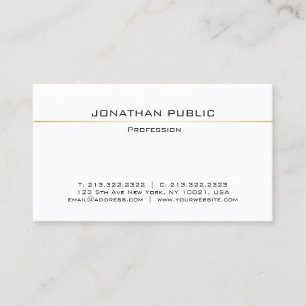Tarjeta De Visita Moderno profesional y elegante Llanura de Oro Blan