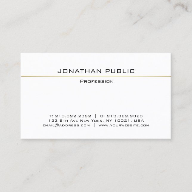 Tarjeta De Visita Moderno profesional y elegante Llanura de Oro Blan (Anverso)