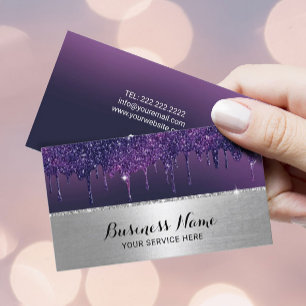 Tarjeta De Visita Moderno Purple Dris Silver Border Beauty Salon SPA