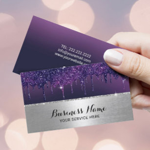 Tarjeta De Visita Moderno Purple Dris Silver Border Beauty Salon SPA