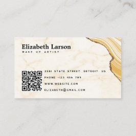 Tarjeta De Visita Moderno Purpurina de oro de mármol QR Salon Makeup