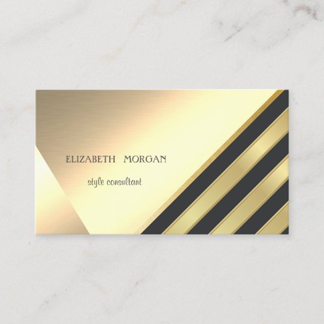 Tarjeta De Visita Moderno Purpurina de oro elegante, a rayas, geomét (Anverso)